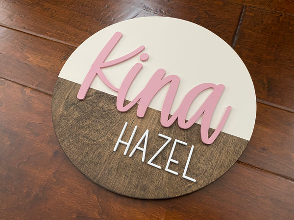 Popular Nursery name sign, round name sign, above crib name sign, girl name sign, greenery nursery sign, wood baby name sign, round nursery sign